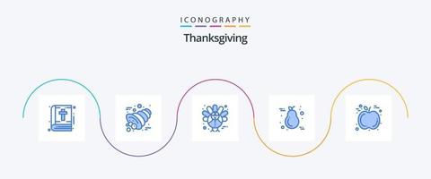 pack d'icônes bleu thanksgiving 5 incluant pomme. bougie. maïs. action de grâces. fruit vecteur