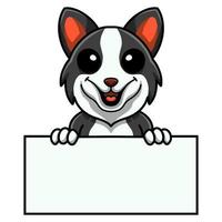 dessin animé mignon chien border collie tenant une pancarte blanche vecteur