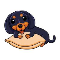 dessin animé mignon chien dashund sur l'oreiller vecteur