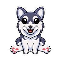 dessin animé mignon chien husky sibérien assis vecteur