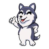 dessin animé mignon chien husky sibérien donnant le pouce vers le haut vecteur