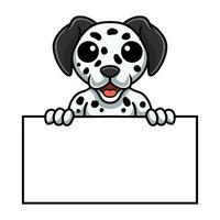 dessin animé mignon chien dalmatien tenant une pancarte blanche vecteur