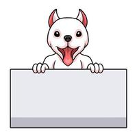 dessin animé mignon chien dogo argentino tenant une pancarte blanche vecteur