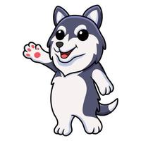 dessin animé mignon chien husky sibérien agitant la main vecteur