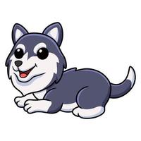 dessin animé mignon chien husky sibérien assis vecteur