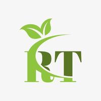logo de lettre rt avec vecteur d'icône de feuilles swoosh. vecteur professionnel.
