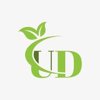 logo de lettre ud avec vecteur d'icône de feuilles swoosh. vecteur professionnel.