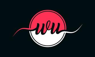 logo initial de la lettre wu avec cercle intérieur de couleur blanche et rose. vecteur professionnel.