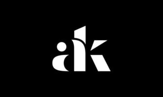 création de logo de lettre initiale ak sur fond noir. vecteur professionnel.