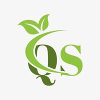 logo de lettre qs avec vecteur d'icône de feuilles swoosh.
