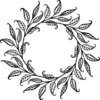 illustration vectorielle d'ornement de cadre floral circulaire en couleurs noir et blanc vecteur