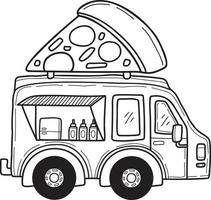 camion de nourriture dessiné à la main et illustration de pizza vecteur