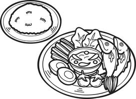 pâte de crevettes dessinée à la main pâte de piment ou illustration de la cuisine thaïlandaise vecteur