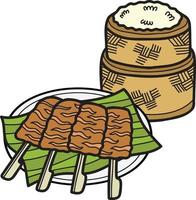 rôti de porc dessiné à la main avec illustration de la cuisine thaïlandaise vecteur