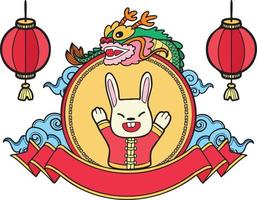 nouvel an chinois dessiné à la main avec illustration de lapin vecteur