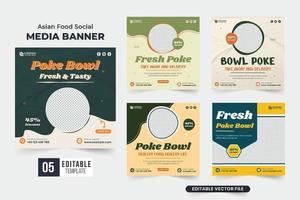 collection de bannières web promotionnelles de menu alimentaire avec des couleurs sombres et vertes. ensemble de modèles de remise alimentaire spécial conçu avec des formes abstraites. vecteur de jeu de publication de médias sociaux d'entreprise de restaurant.