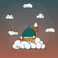 mosquée avec illustration vectorielle de nuage dans la conception de dessin animé pour le modèle de ramadan vecteur