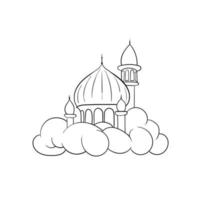 mosquée avec illustration vectorielle de nuage dans la conception dessinée à la main pour le modèle de ramadan vecteur