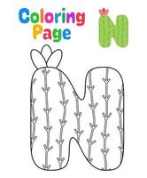 coloriage avec alphabet n pour les enfants vecteur