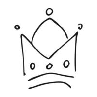 couronne dessinée à la main. reine de croquis de graffiti simple ou couronne de roi. couronnement royal impérial et symbole du monarque. doodle pinceau noir isolé sur fond blanc. illustration vectorielle. vecteur