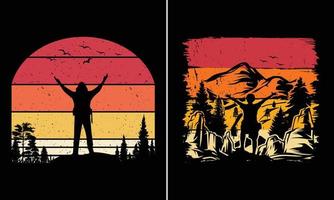 graphique de t-shirt coucher de soleil vintage rétro de randonnée pour votre marchandise vecteur