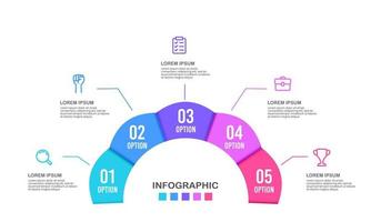 5 options d'infographie en demi-cercle de fleurs colorées. vecteur