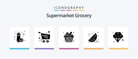pack d'icônes de glyphe d'épicerie 5 comprenant de la nourriture. pastèque. Chariot. des fruits. éléments. conception d'icônes créatives vecteur