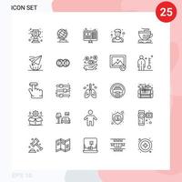 groupe de 25 lignes signes et symboles pour la conception de thé au café sportif athlète éléments de conception vectoriels modifiables vecteur