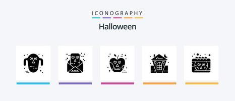 pack d'icônes halloween glyph 5 comprenant un calendrier. vacances. Pomme. Halloween. Château. conception d'icônes créatives vecteur