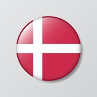 illustration en forme de cercle de bouton brillant du drapeau du danemark vecteur