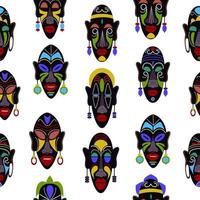 modèle sans couture de masques africains sur fond blanc. visages de totem traditionnels tribaux ethniques, éléments décoratifs texture vectorielle vecteur