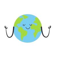 jolie planète terre souriante isolée sur fond blanc. jour de la terre, conception du concept de la journée mondiale de l'environnement. illustration de personnage de dessin animé de vecteur. vecteur