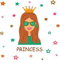 illustration vectorielle de fille princesse. fille cool avec couronne vecteur