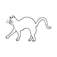 chat doodle arqué son dos, vecteur d'illustration noir et blanc