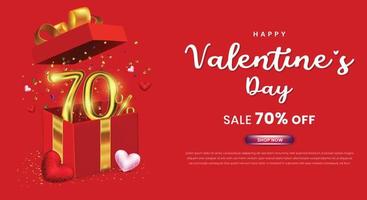 vente de la saint valentin 70% de réduction sur la promotion ou le modèle d'achat avec boîte-cadeau et numéro 3d vecteur