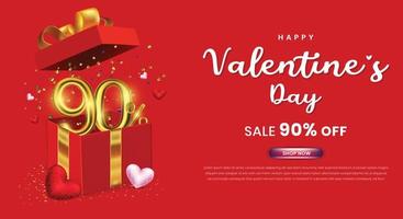 vente de la saint valentin 90% de réduction sur la promotion ou le modèle d'achat avec boîte-cadeau et numéro 3d vecteur