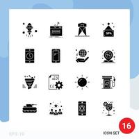 pack de glyphes solides de 16 symboles universels d'éléments de conception vectoriels modifiables de tour de signe de vol de spa de téléphone portable vecteur