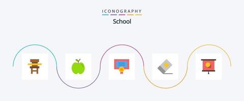 pack d'icônes plat 5 de l'école, y compris l'éducation. Stationnaire. étudier. la gomme. diplôme vecteur