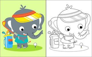 illustration vectorielle de livre de coloriage avec petit dessin animé d'éléphant jouant au golf vecteur