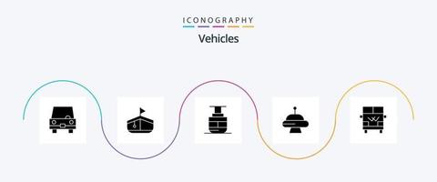 pack d'icônes glyphe 5 de véhicules comprenant une camionnette. le transport. ascenseur du ciel. OVNI. enlèvement vecteur