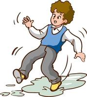 garçon glissant sur l'illustration vectorielle de dessin animé de sol mouillé vecteur
