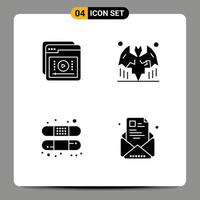 ensemble de 4 symboles d'icônes d'interface utilisateur modernes signes pour les tutoriels éducation de nuit bande de chauve-souris éléments de conception vectoriels modifiables vecteur