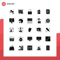 25 concept de glyphe solide pour les sites Web mobiles et applications article de presse verrouiller la carte publicitaire éléments de conception vectoriels modifiables vecteur