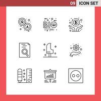 ensemble de 9 symboles d'icônes d'interface utilisateur modernes signes pour la recherche de nourriture feuille reprendre l'indépendance éléments de conception vectoriels modifiables vecteur