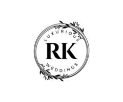 modèle de logos de monogramme de mariage lettre initiales rk, modèles minimalistes et floraux modernes dessinés à la main pour cartes d'invitation, réservez la date, identité élégante. vecteur