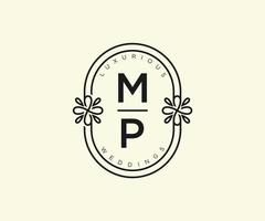 modèle de logos de monogramme de mariage lettre initiales mp, modèles minimalistes et floraux modernes dessinés à la main pour cartes d'invitation, réservez la date, identité élégante. vecteur