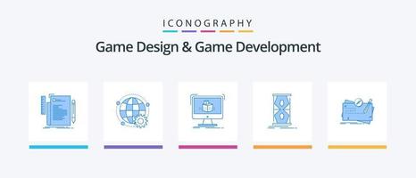 conception de jeux et développement de jeux pack d'icônes bleu 5, y compris au début. accès. globe. esquisser. dimensionnel. conception d'icônes créatives vecteur