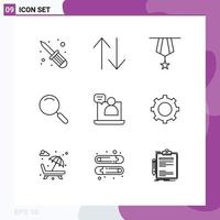 9 contours vectoriels thématiques et symboles modifiables des éléments de conception vectoriels modifiables de la loupe de recherche d'insignes d'affaires de conversation vecteur