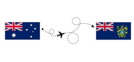 vol et voyage de l'australie aux îles pitcairn par concept de voyage en avion de passagers vecteur