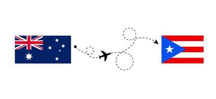 vol et voyage de l'australie à porto rico par concept de voyage en avion de passagers vecteur